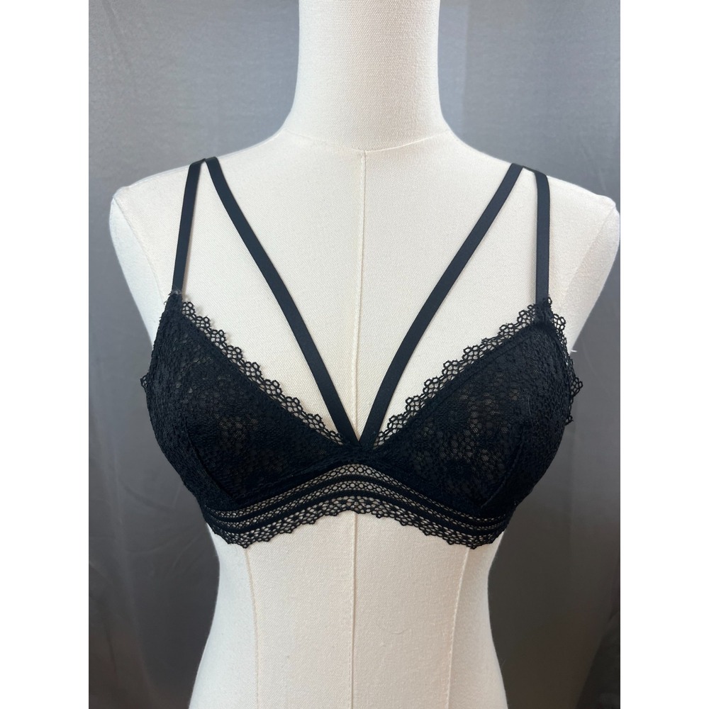 Victorias Secret Strappy Triangle Wireless Bralette Black Lace Bra XS